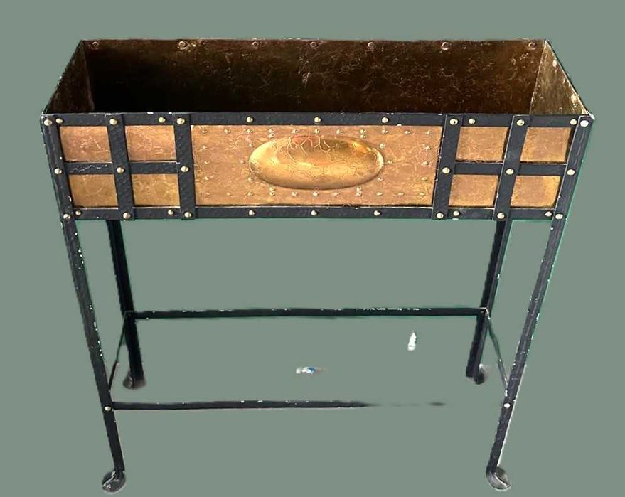 Floreira antiga em ferro e cobre, vaso floral