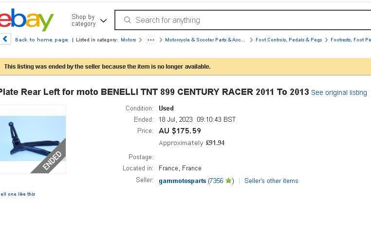 BENELLI TNT 899, ножка пассажира левая