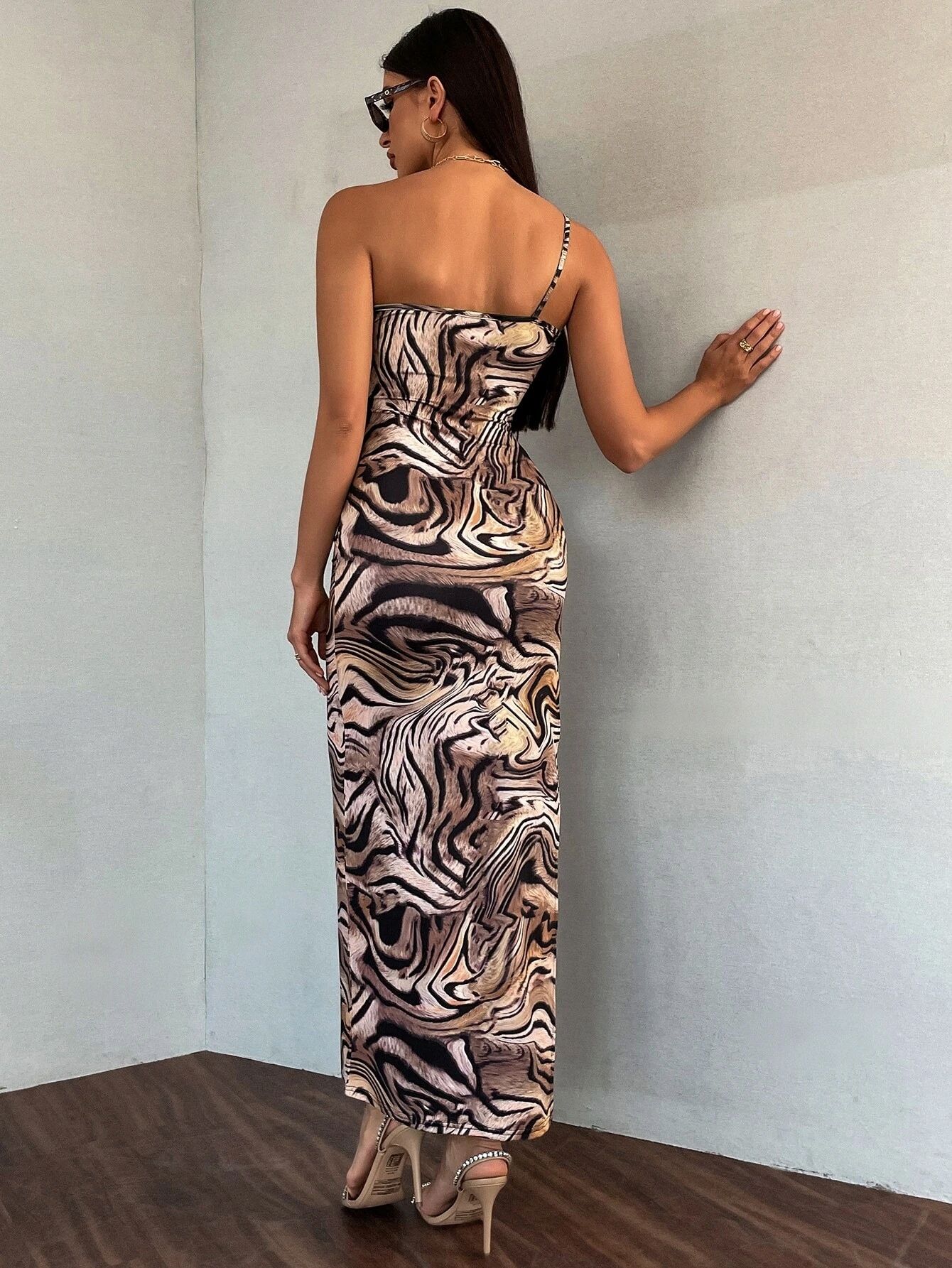 Sukienka Sexy Obcisła Na Jedno Ramię Tygrys L 40