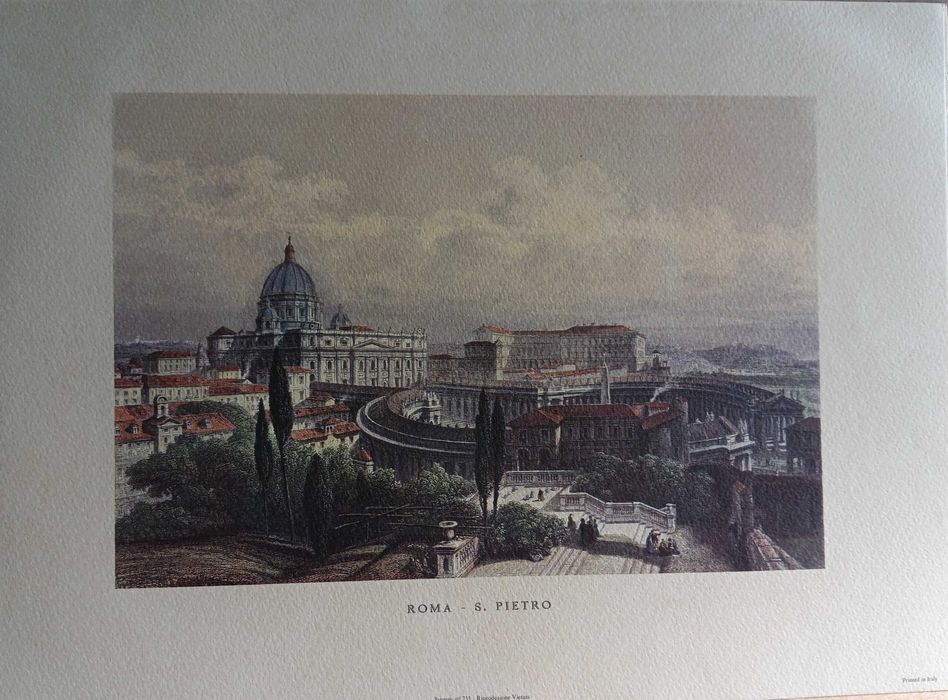 Coleção de 8 litografias de gravuras antigas de Itália