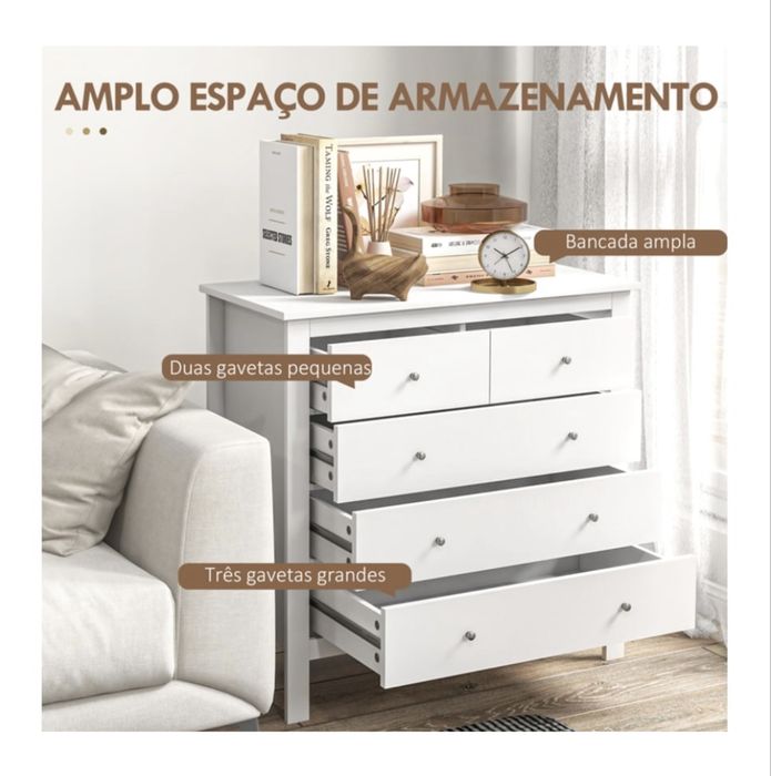 Comoda branca 5 gavetas - como nova