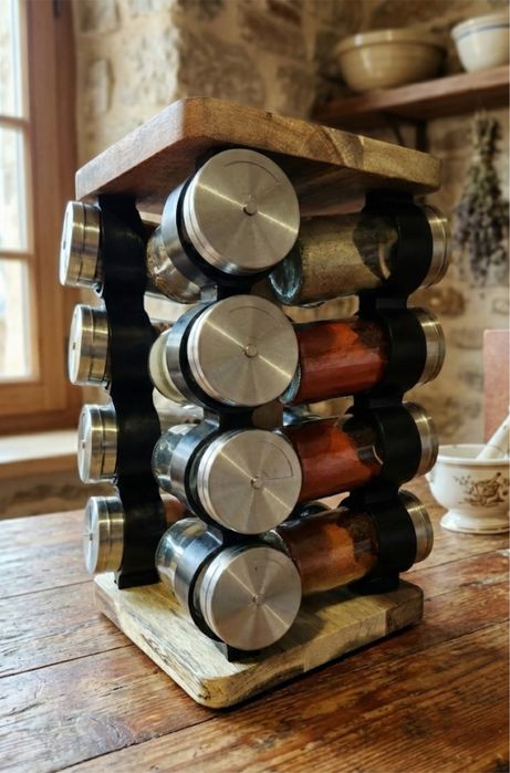 Pojemniki na przyprawy stojak obrotowy przyprawnik drewno 16 słoiczków