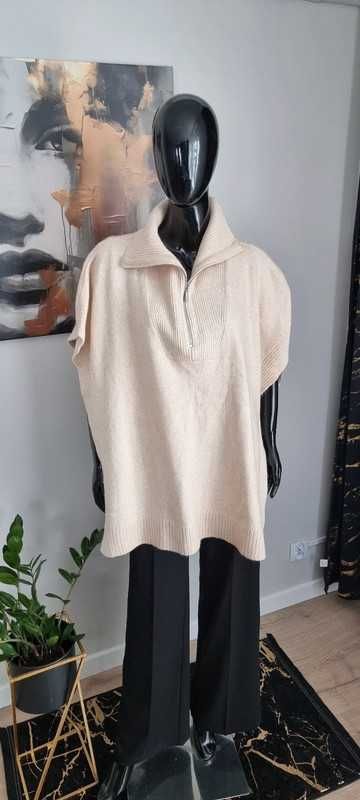 Ciepłe ponczo z golfem narzutka H&M r.XL/42 z akrylem i wełną