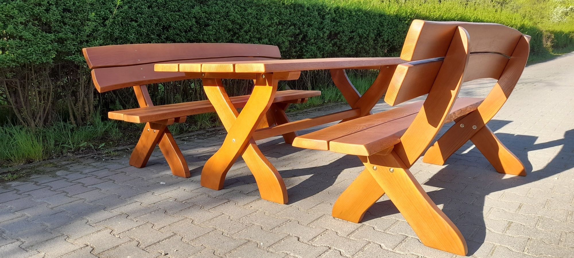 Meble ogrodowe jesionowe Stół ławki zestaw biesiadne