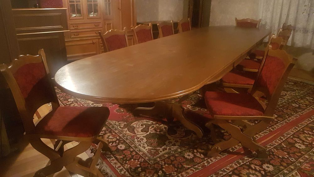 Stół +12 krzeseł dębowych