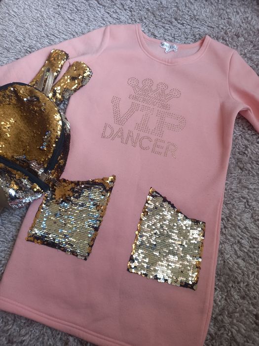 плаття утеплене весняне сукня рожева пайєтки р. 140