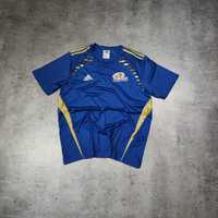 MĘSKA Koszulka Piłka Nożna Niebieska Złota Adidas Sportowa Clima Logo