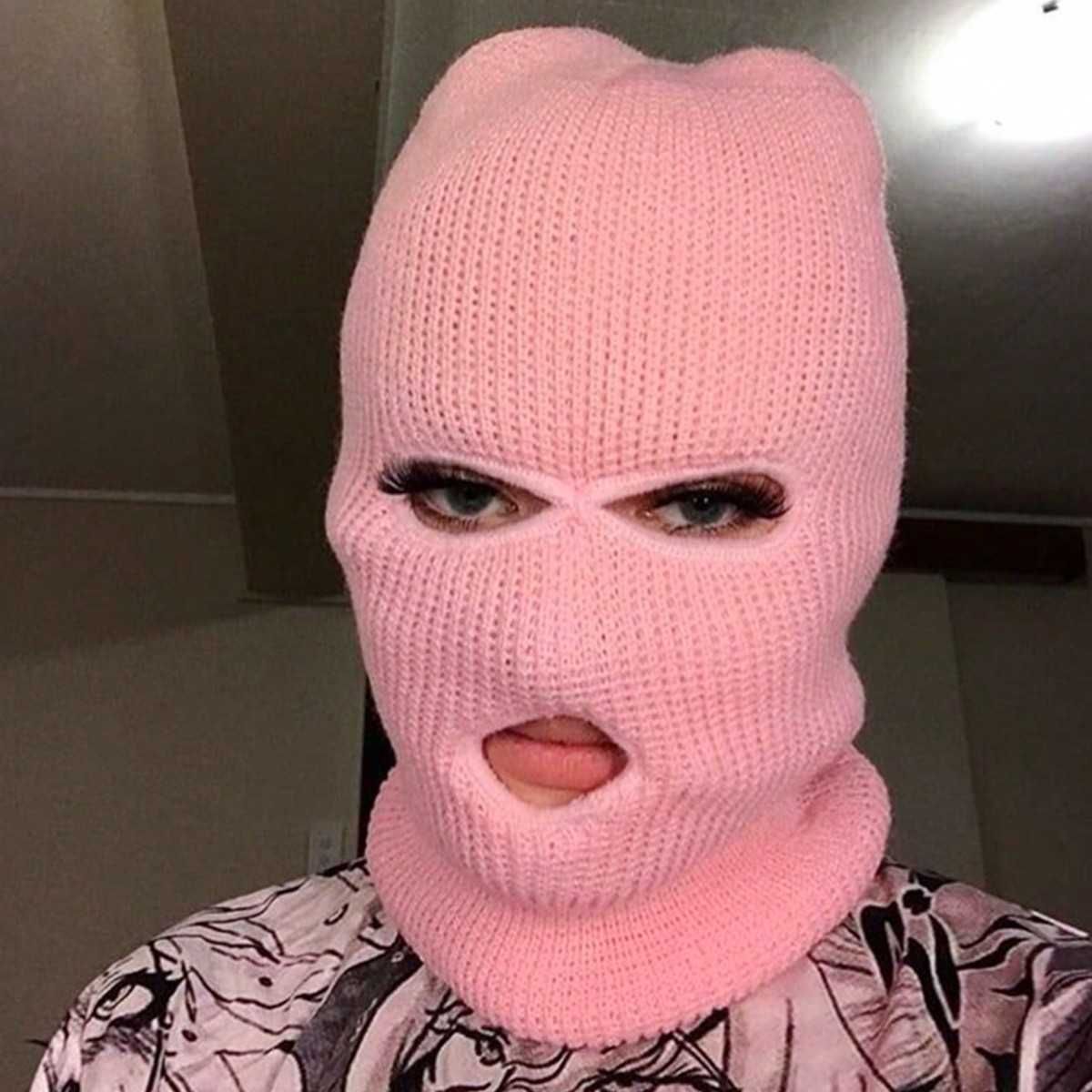 Kominiarka na Głowę Balaclava Streetwear 3 Otwory Różowa Maska