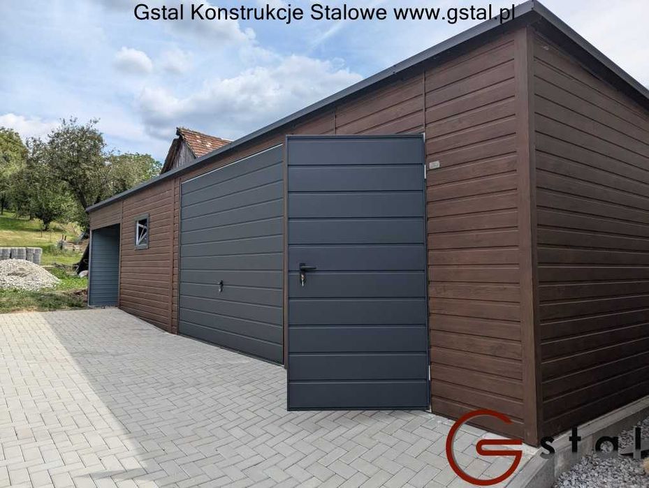 garaż blaszany hala wiata 12x6 orzech solidny profil zamknięty