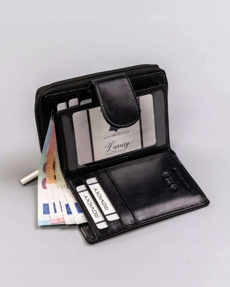 skórzany portfel damski z systemem rfid protect - rovicky