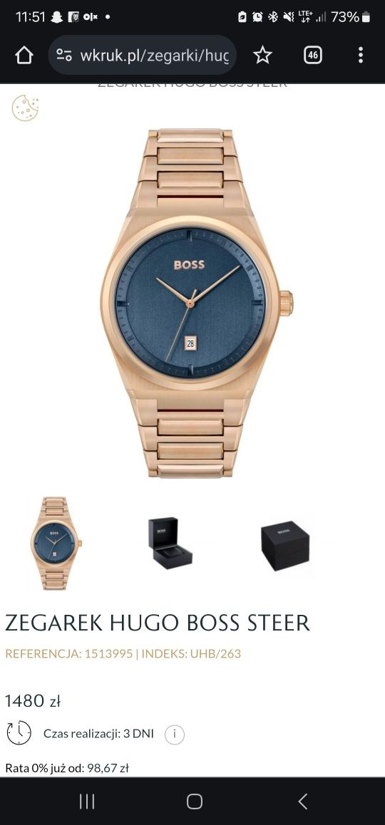 Zegarek Hugo BOSS, Rose Gold, różowe złoto, Nowy