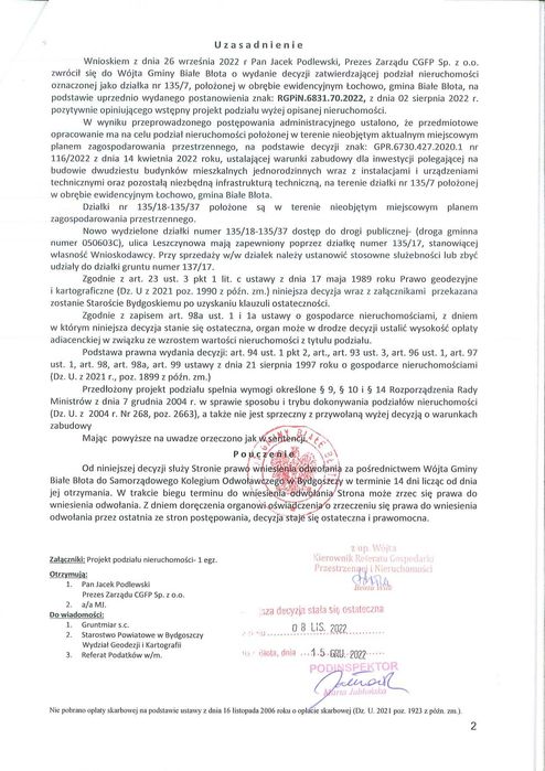 Sprzedaż dz. nr 135/37 obręb Łochowo