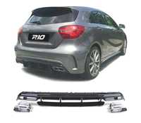 DIFUSOR PARA MERCEDES CLASSE A W176 15-18 LOOK A-45 AMG PRETO BRILHO + PONTEIRAS ESCAPE