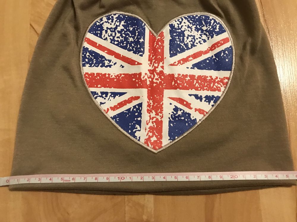 Czapka z flagą UK w kształcie serca, Infinity, cienka, podwójny materi