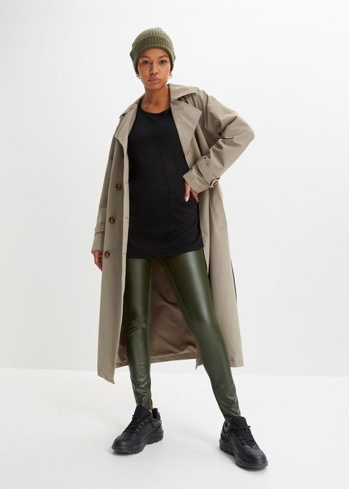 B.P.C legginsy ciemnozielone z eko skórą r.40/42