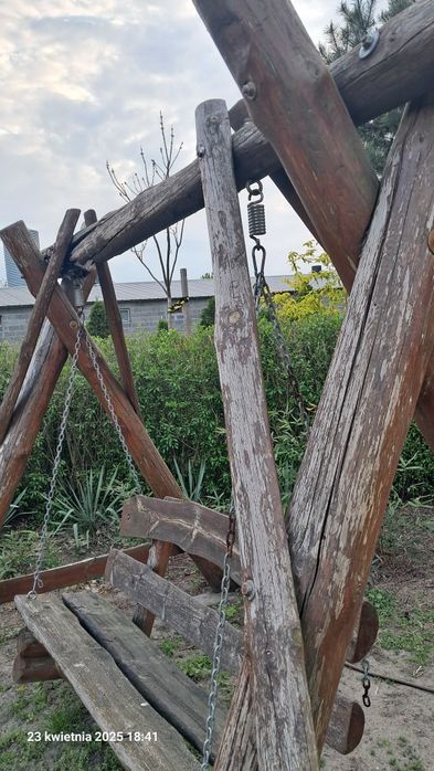 HUŚTAWKA z bali duża 2,8m z ławką na sprężynach SOLIDNA