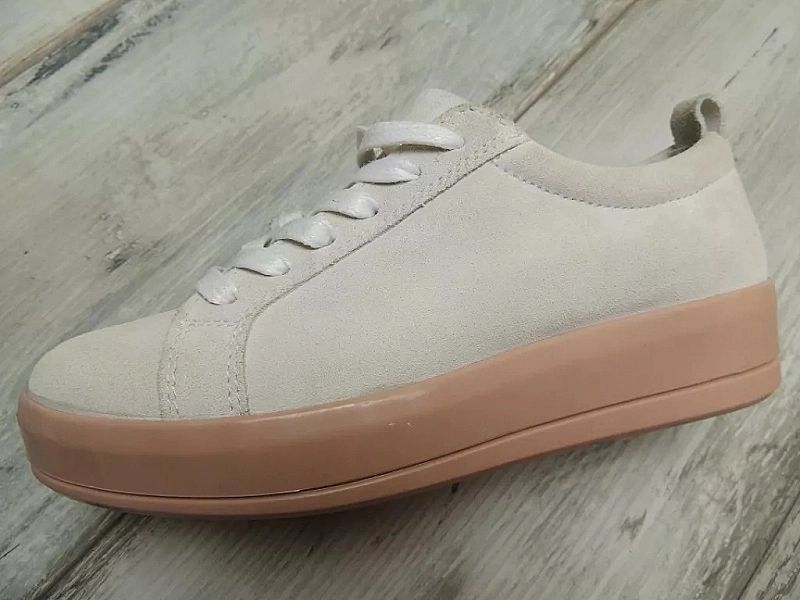 Bianco Flatform Suede Laced Up Sneakersy Tenisówki skórzane