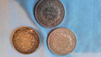 francuskie srebrne 10 franków 1965 i 1970 Herkules 3 sztuki
