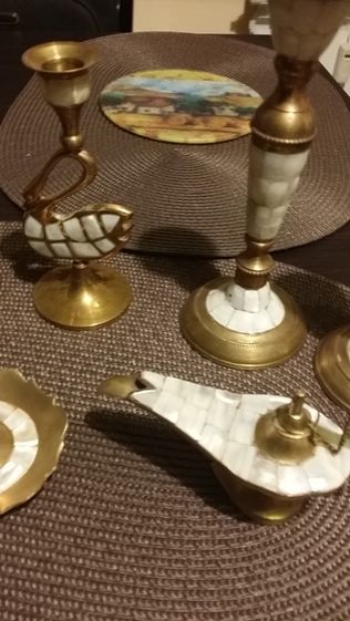 Słoń, kolekcja pięknych świeczników , mosiądz płytki-masa perłowa