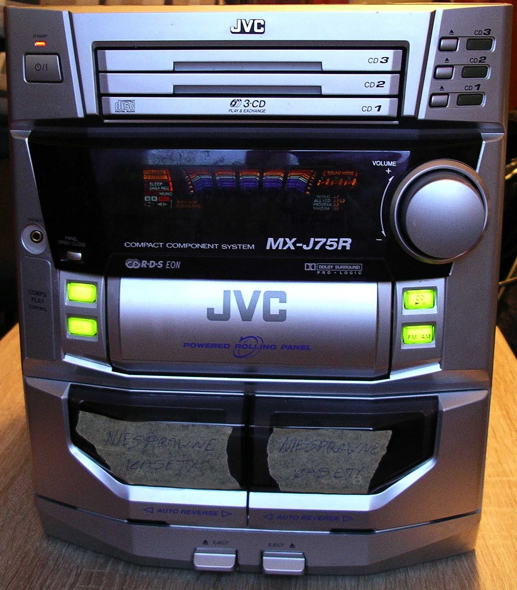 Wieża audio JVC MX-J75R 140W, 2 głośniki SP-MXJ77 120W wady odb. osob.