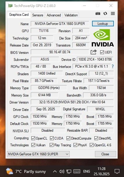 GTX 1660 supper - 6gb