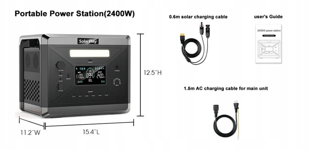 Nowa Stacja zasilania SOLARPLAY Q2501 LiFePO4 2160WH AC 2400W magazyn