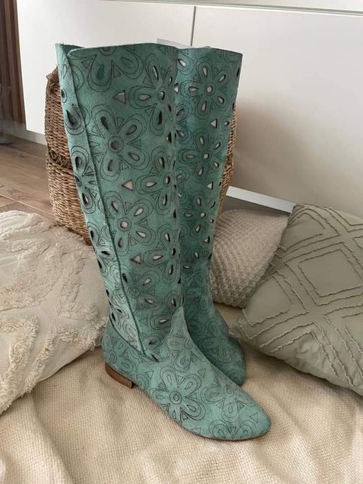 Eleganckie kozaki ażurowe naturalna skóra kolory