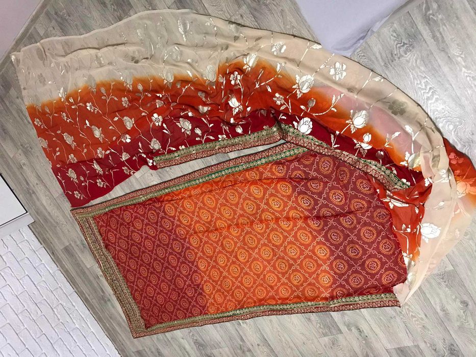 Сари Индия шикарное расшито серебряной нитью и паетками 5,55х1,10м