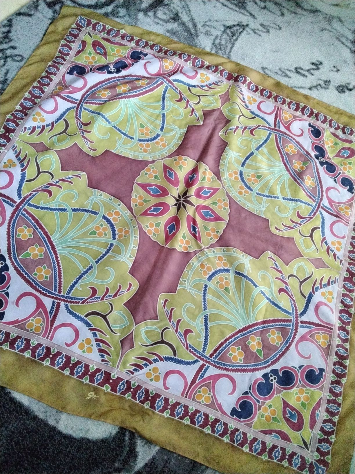 Vintage szal ręcznie malowany mandale