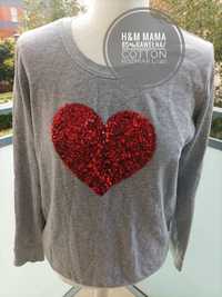 85%bawełna H&M mama rozmiar L/40 bluza szara z czerwonym sercem