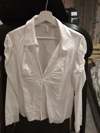 Biała koszulowa bluzka, fajne marszczenia
