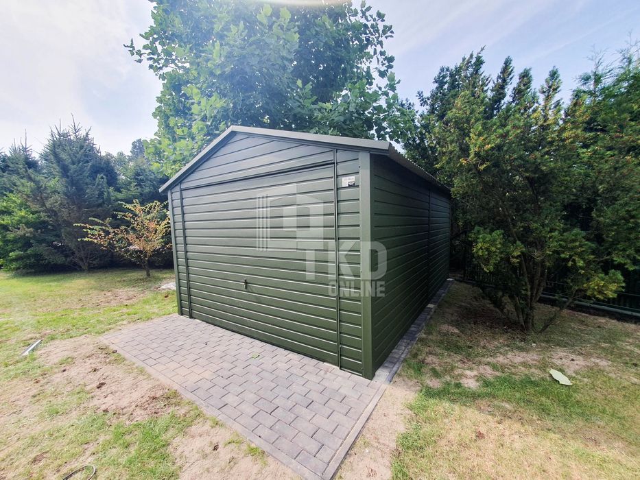 Garaż Blaszany 3,5x5 Brama Antracyt zielony dach dwuspadowy TKD81