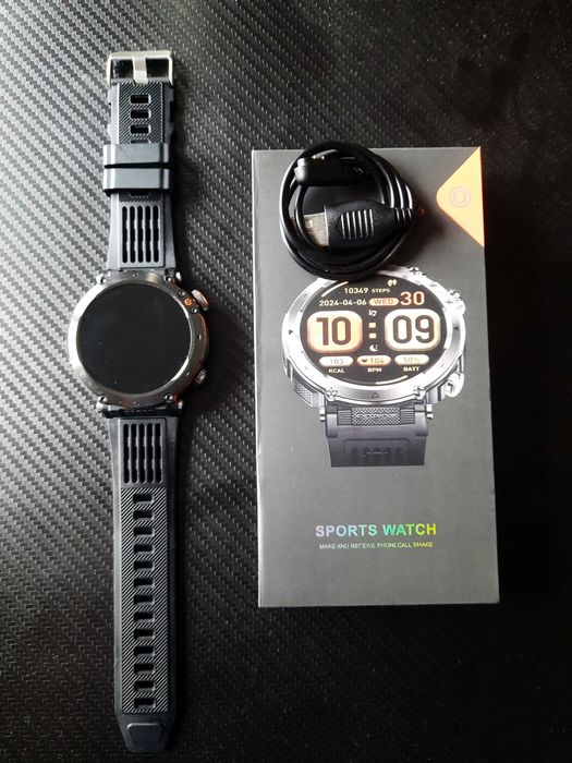 Smartwatch 1.7" z latarką LED, IP68, OGROMNA BATERIA ! Stan jak nowy!