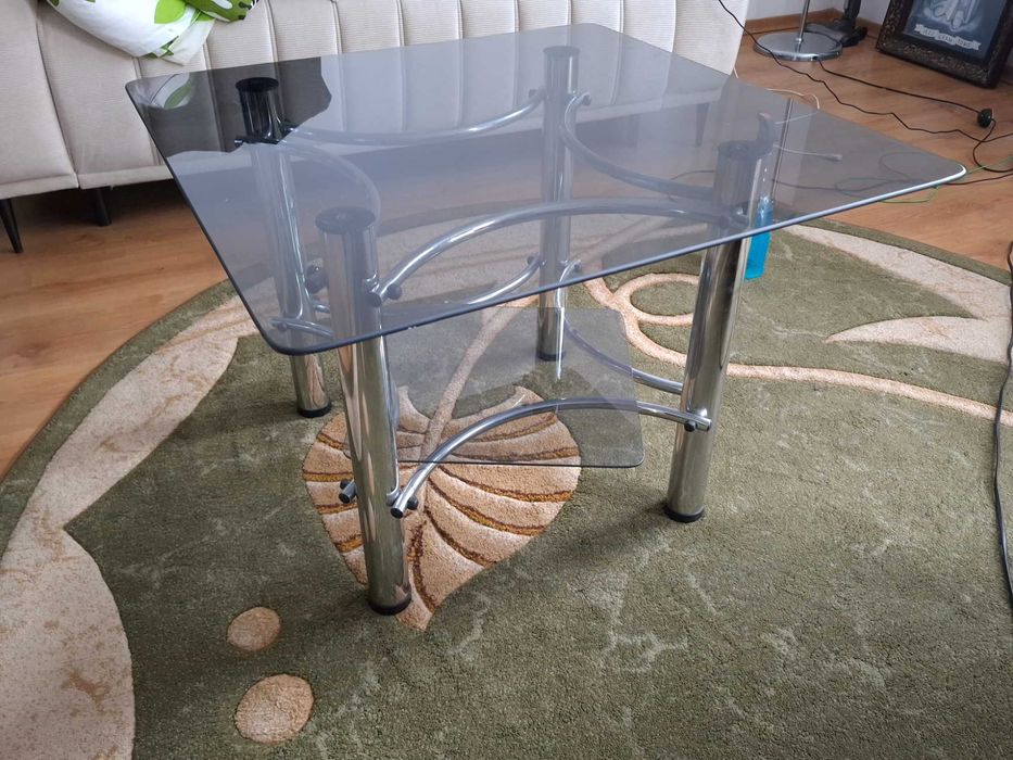 Stolik kawowy szklany, srebrny