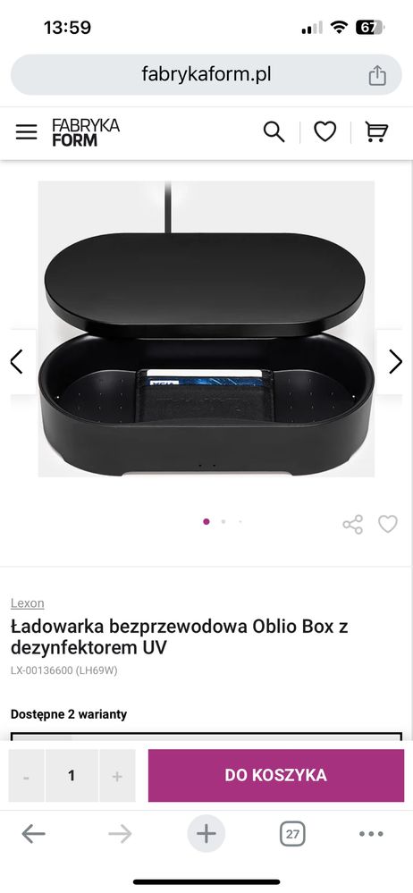 Ładowarka bezprzewodowa Oblio Box z dezynfektorem UV lexon nowa