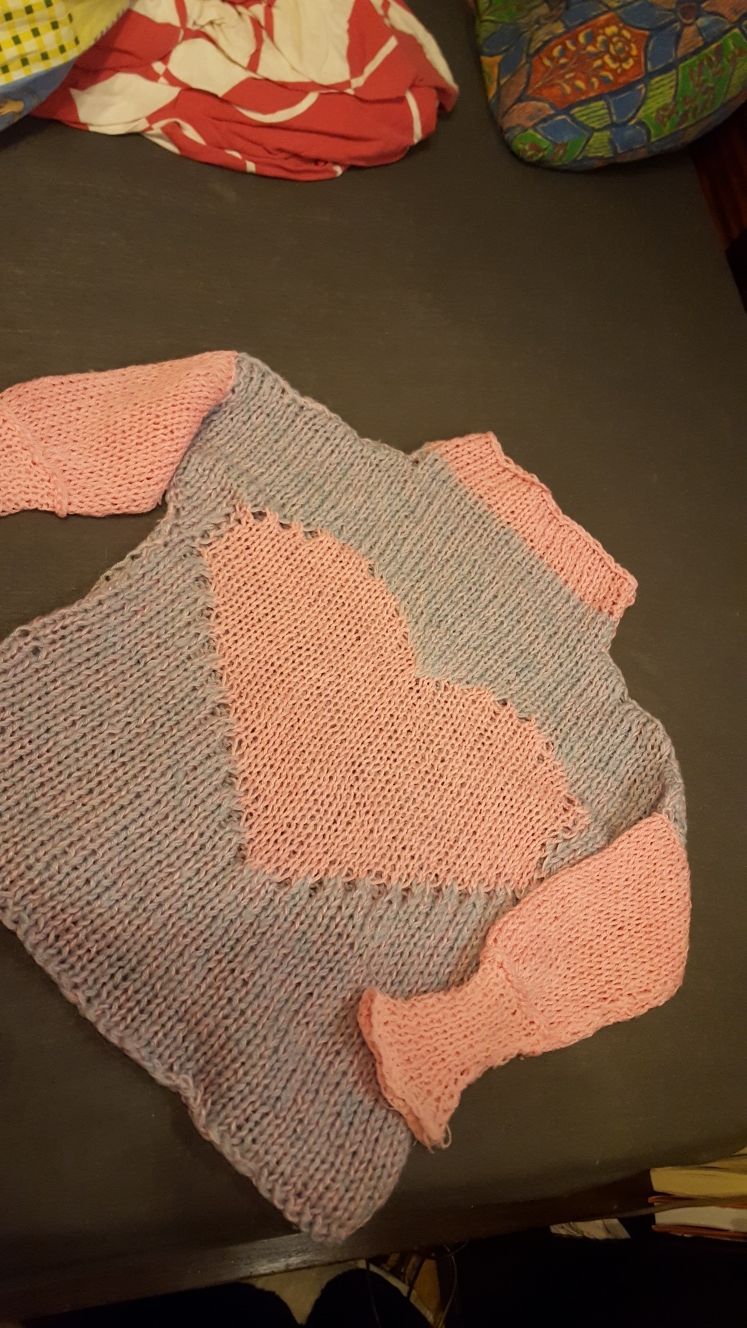 Walentynkowy sweterek z sercem 140/146/153. Hand made z wełna! Nowy!