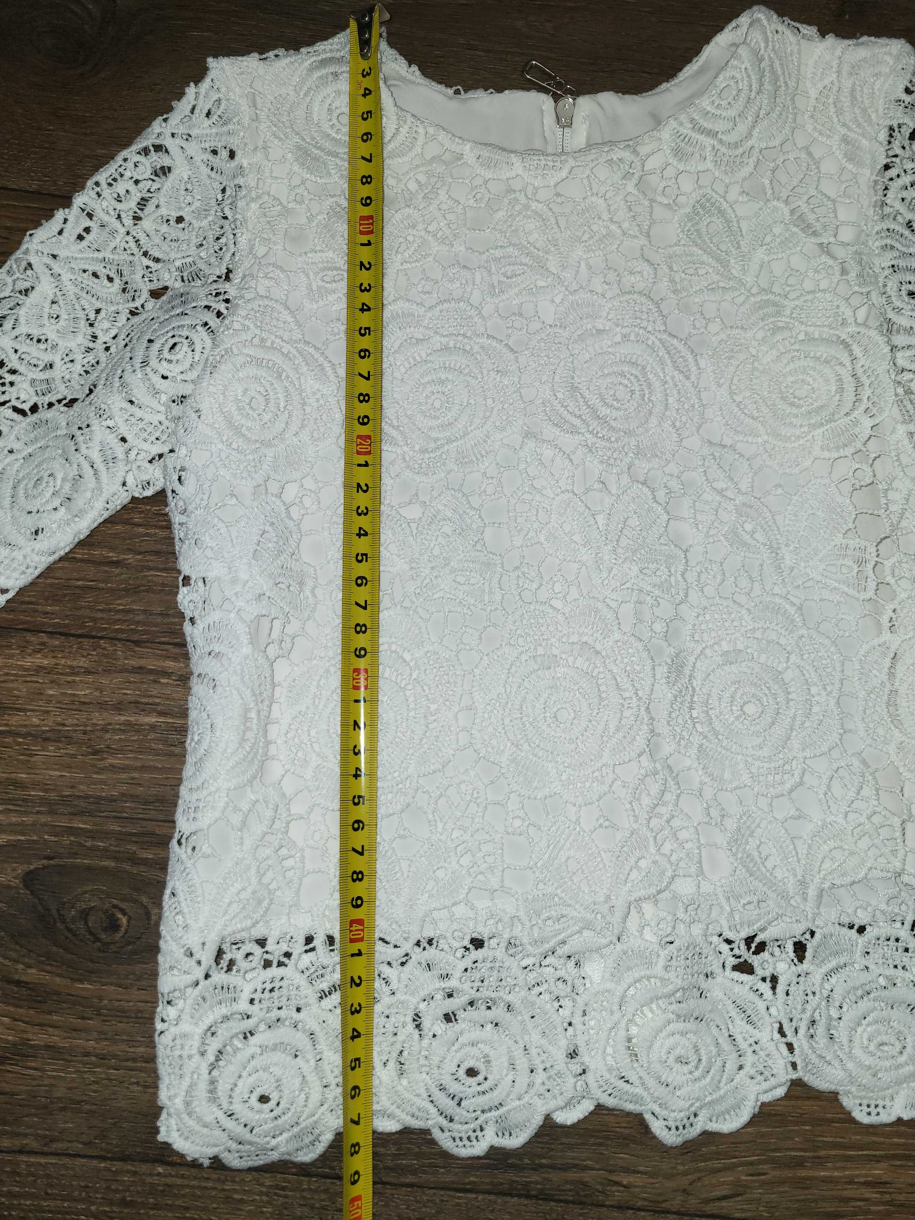 Белая кружевная нарядная гипюровая кофта накидка 140-144