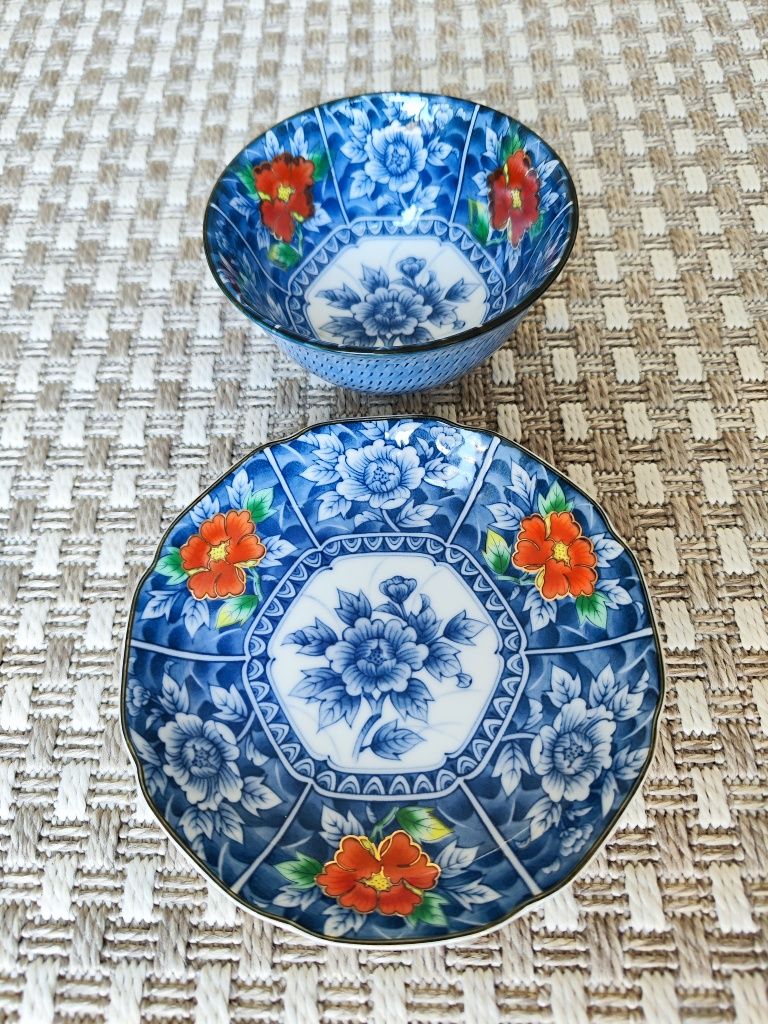 Prato e tigela com marca - porcelana japonesa