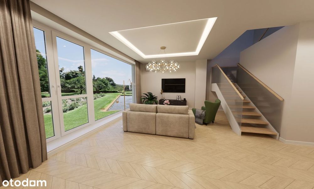 Dom z jeziorkiem w tle – nowoczesny projekt blisko Warszawy