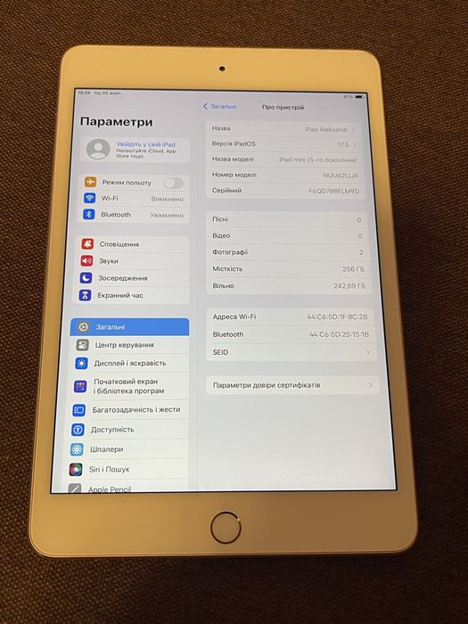 iPad mini 5gen 256gb wi-fi