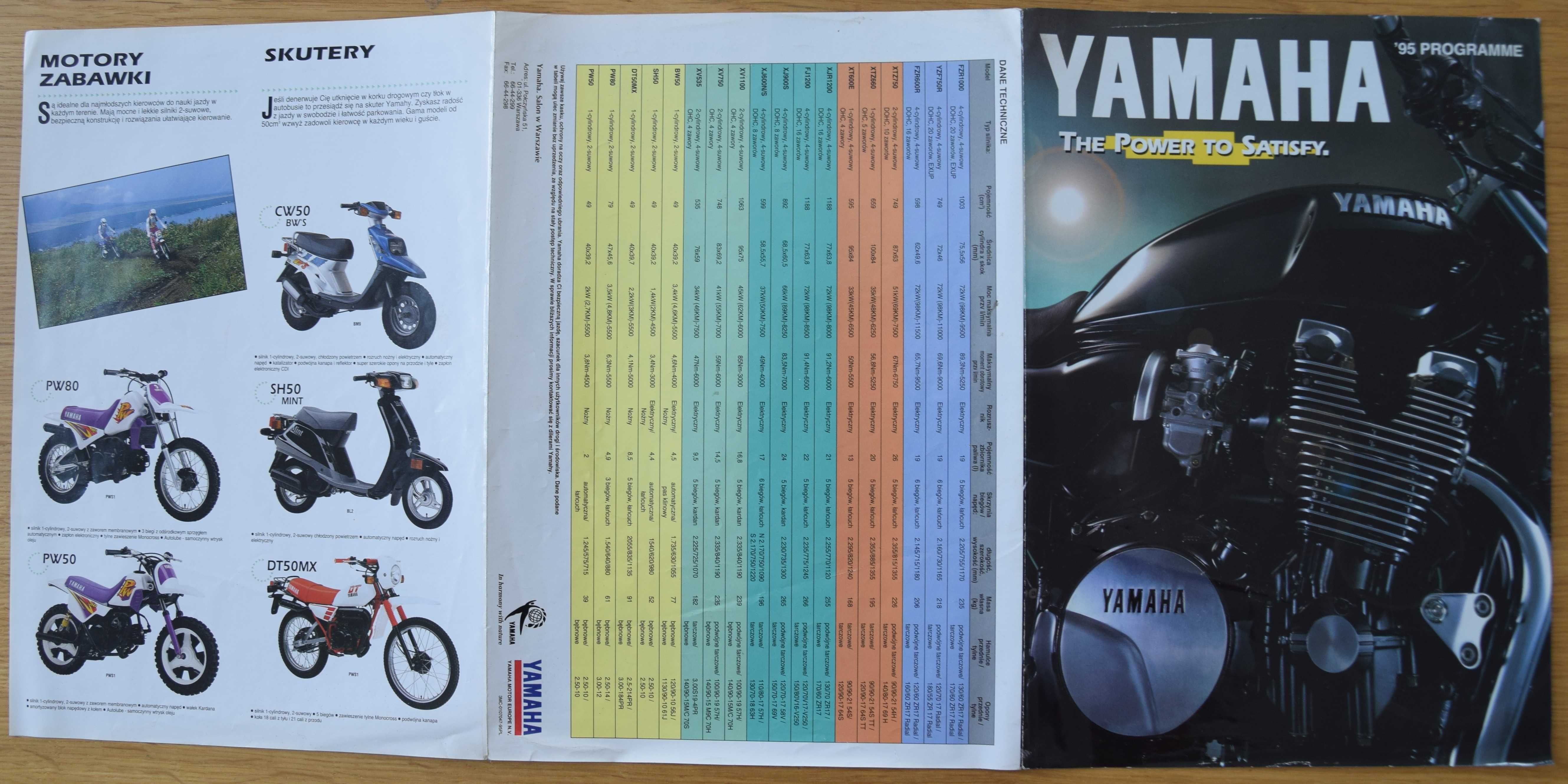Prospekt motocykli Yamaha 1995