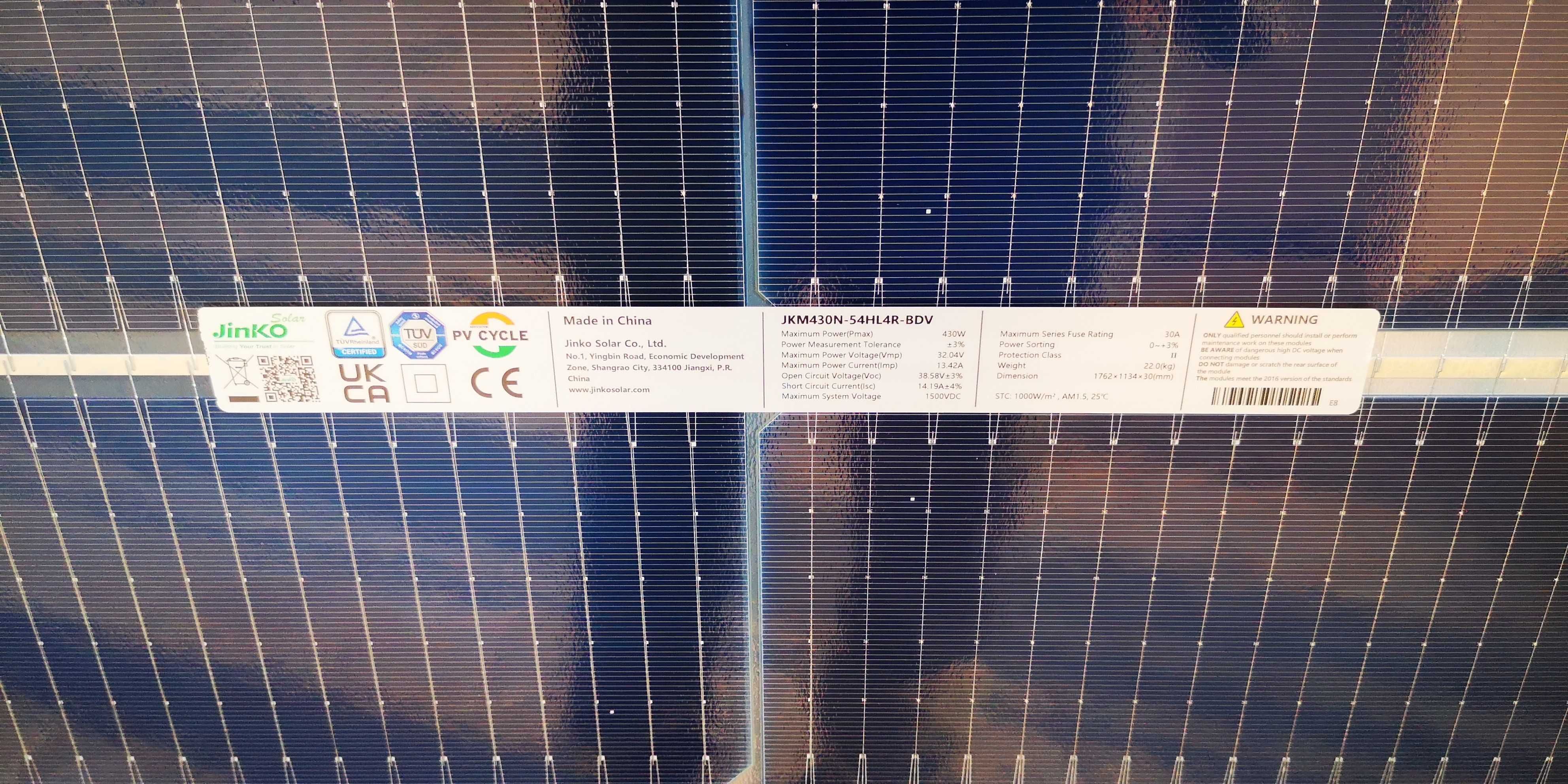 Moduł fotowoltaiczny Panel Jinko 430Wp Bifacial N-Type Dwustronny