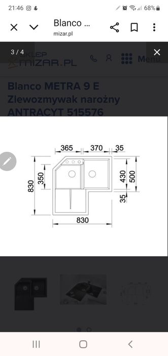 Blanco METRA 9 E Zlewozmywak narożny ANTRACYT