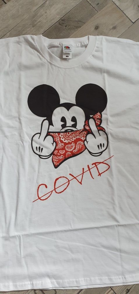 Koszulka męska Myszka Miki fuck Covid M nowa tshirt