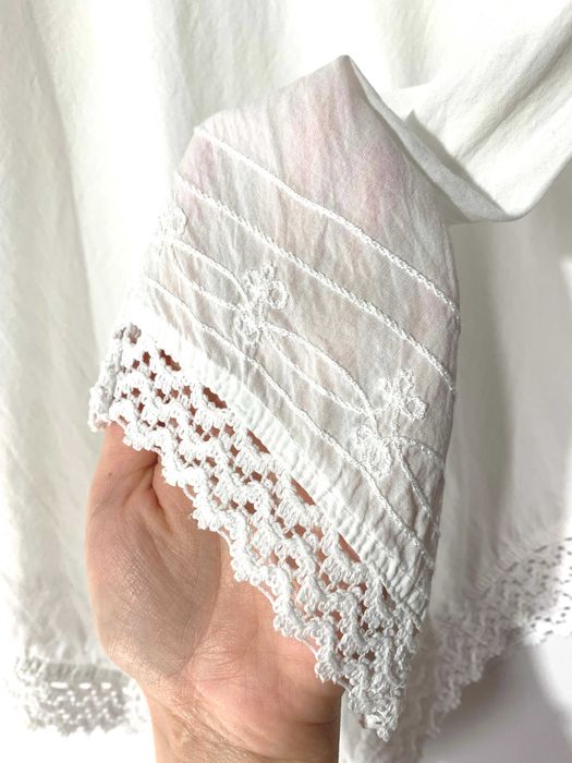 biała bluzka koszula na długi rękaw XS koronka boho hippie folk bawełn