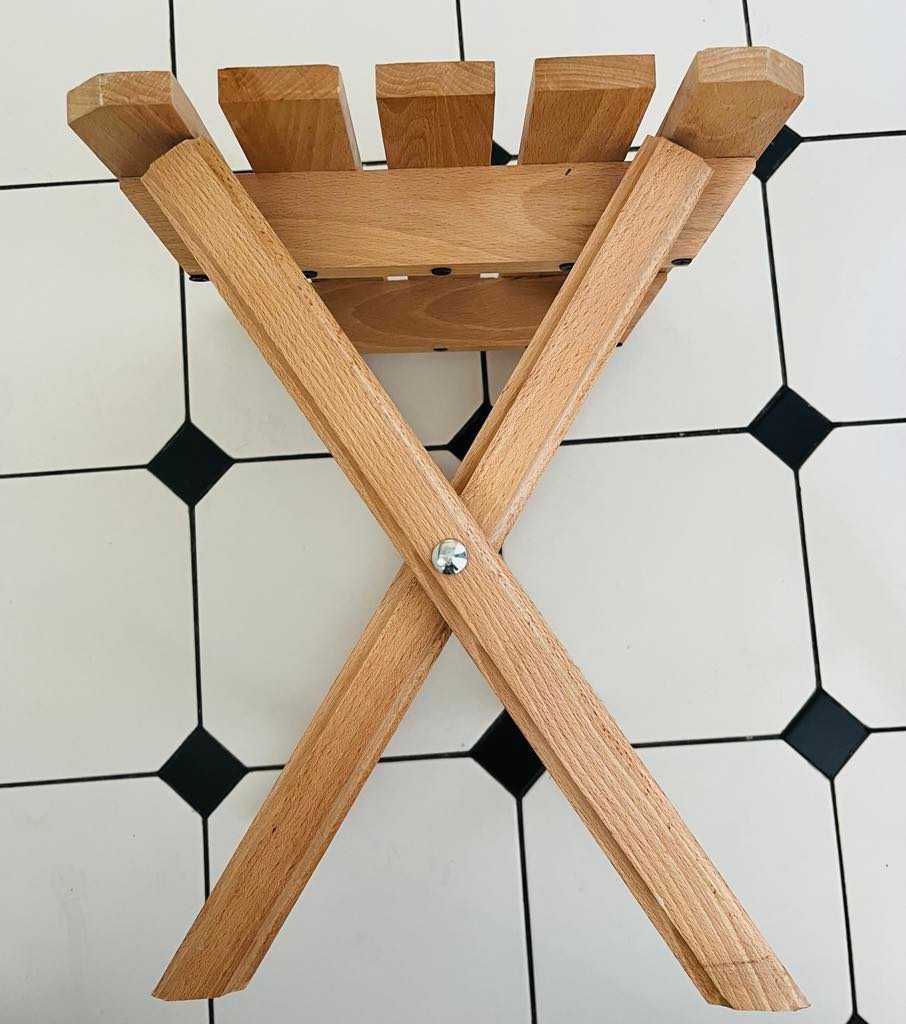 Taboret ryczka składany drewniany
