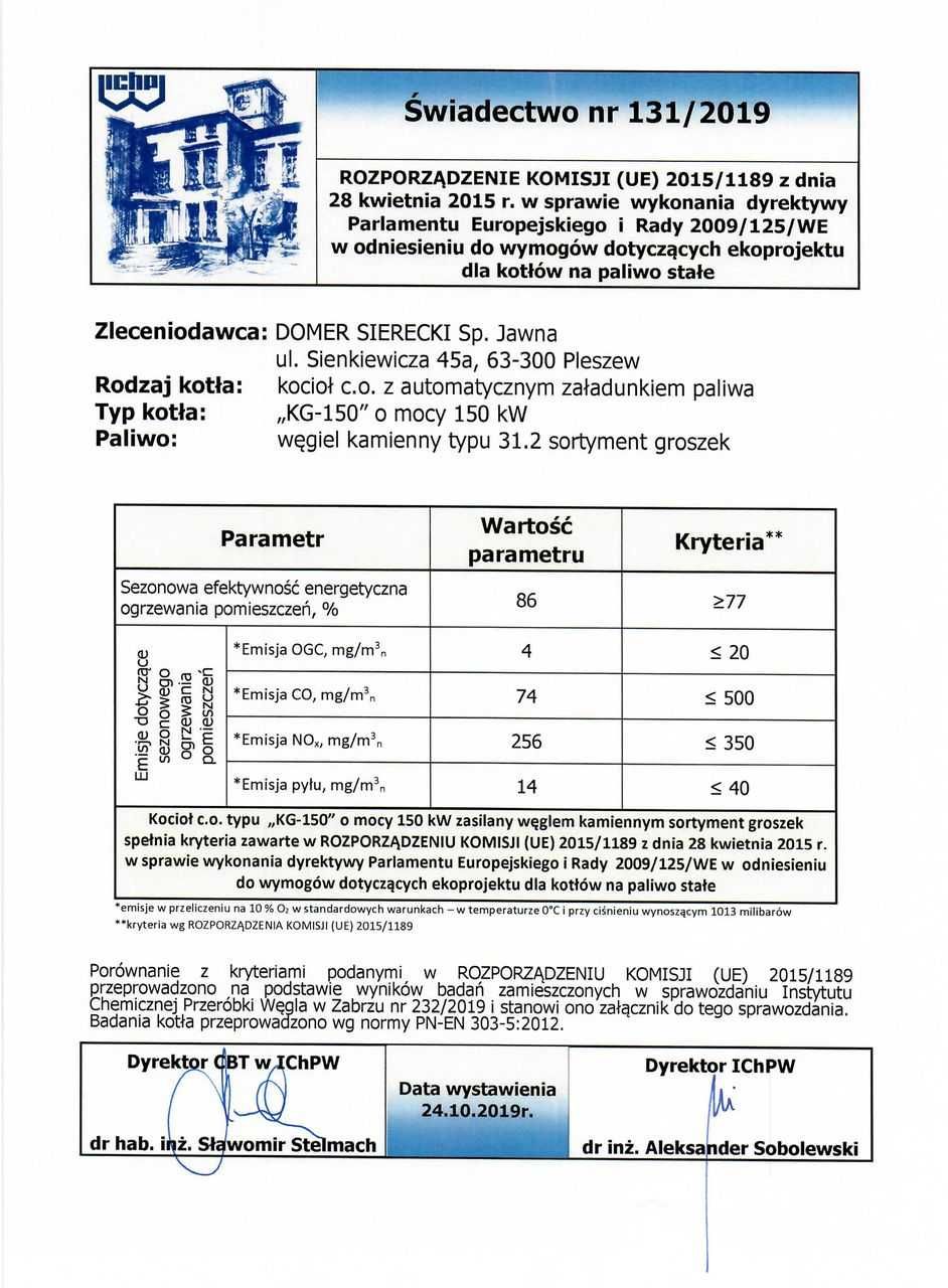 Kocioł na ekogroszek z podajnikiem KG-ECO 150kW moc 5 Klasa EcoDesign