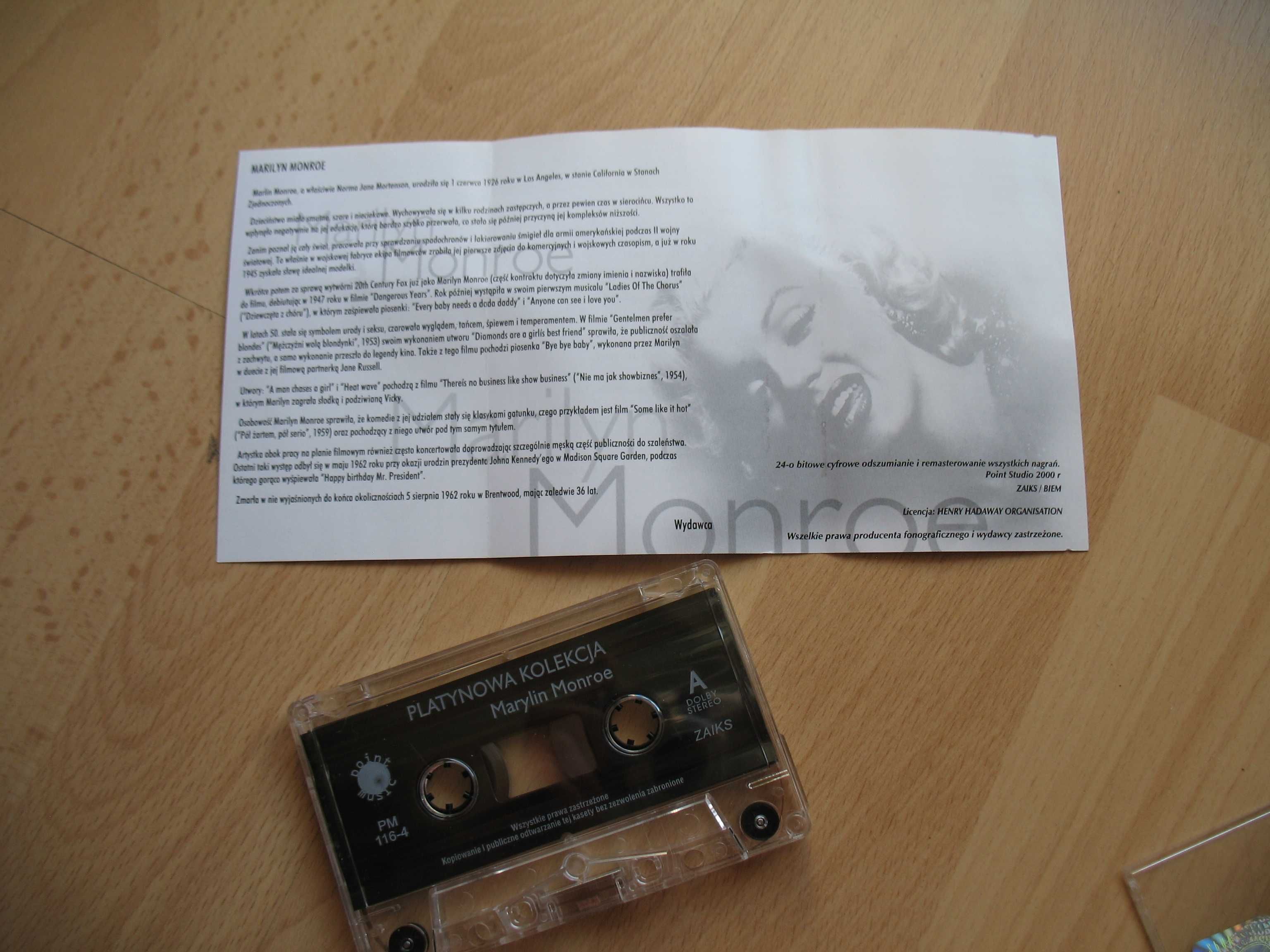 Marilyn Monroe kaseta audio z piosenkami