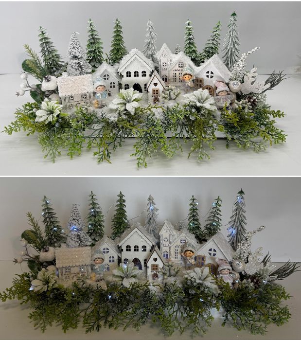 Stroik świąteczny zimowa wioska LED