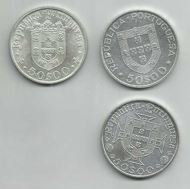 3 moedas portuguesas comemorativas de 50 escudos - Prata